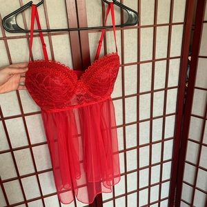 Victorias Secret Red Lace Sheer 36D Lingerie Bustier, Never Worn